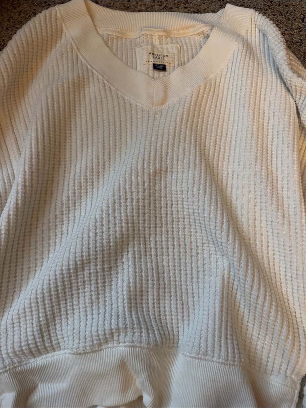 American Eagle Outfitters Cream V-Neck Waffle Knit Sweater